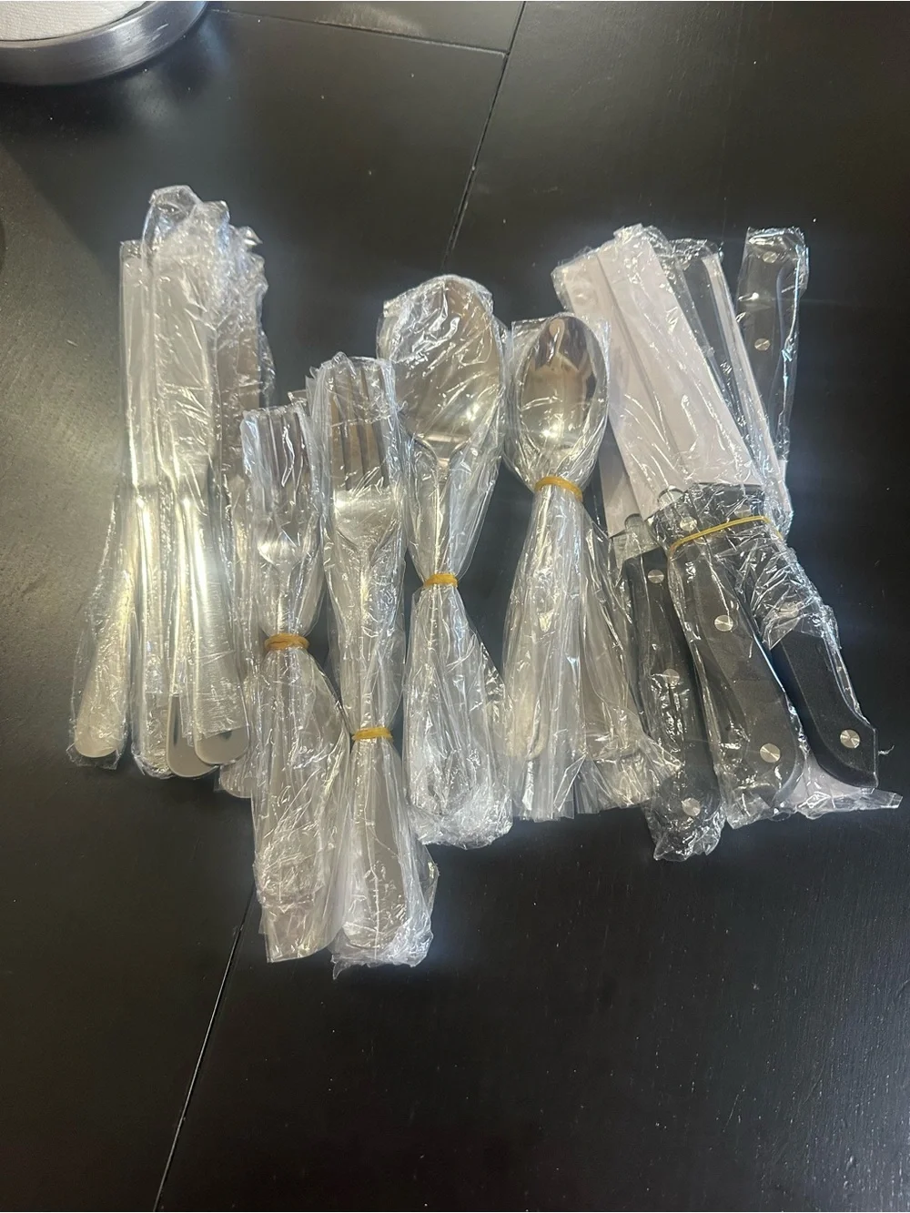 Stainless Flatware Set in Silver with Steak Knives